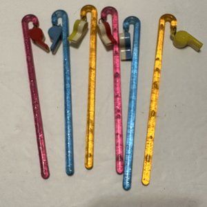 6 Wet Your Whistle 1950s Plastic Glitter Drink Stirrers Swizzle Sticks Bar